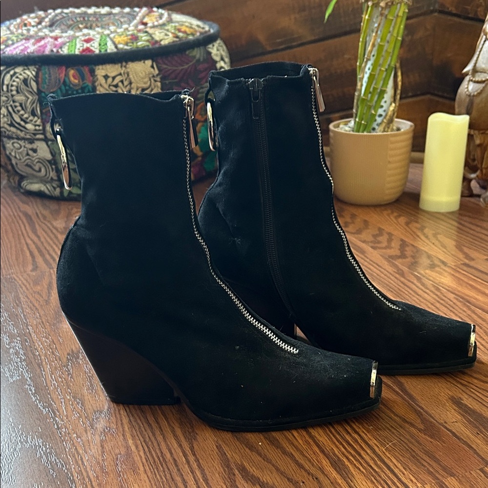 Jeffrey Campbell Black Heeled Boots with Silver Accents